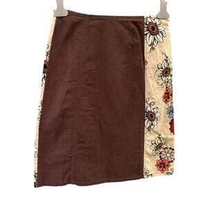 Vintage Royal Robbins Women Skirt Size 6 Brown Corduroy Floral Boho Forest Fairy